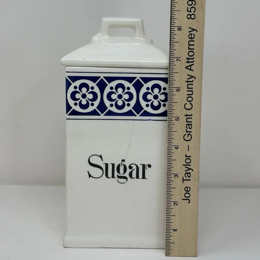Antique German Porcelain Sugar Kitchen Canister - Blue & White Norma Brand